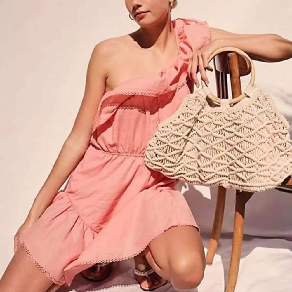 Free People Lover's Lane One Shoulder Coral Tiered Mini Dress